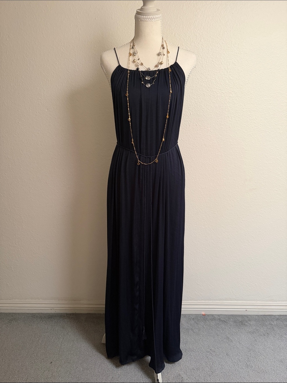 Abercrombie & Fitch Navy Blue Spaghetti-Strap Maxi Dress